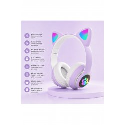 Ασύρματα ακουστικά Bluetooth με αυτιά γάτας LED, πτυσσόμενα, μικρόφωνο και υποδοχή κάρτας SD μωβ Ασύρματα ακουστικά Bluetooth με αυτιά γάτας LED, πτυσσόμενα, μικρόφωνο και υποδοχή κάρτας SD μωβ