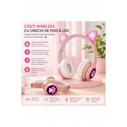 Ασύρματα ακουστικά Bluetooth με αυτιά γάτας LED, πτυσσόμενα, μικρόφωνο και υποδοχή κάρτας SD Ασύρματα ακουστικά Bluetooth με αυτιά γάτας LED, πτυσσόμενα, μικρόφωνο και υποδοχή κάρτας SD