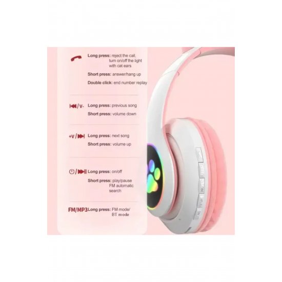 Ασύρματα ακουστικά Bluetooth με αυτιά γάτας LED, πτυσσόμενα, μικρόφωνο και υποδοχή κάρτας SD