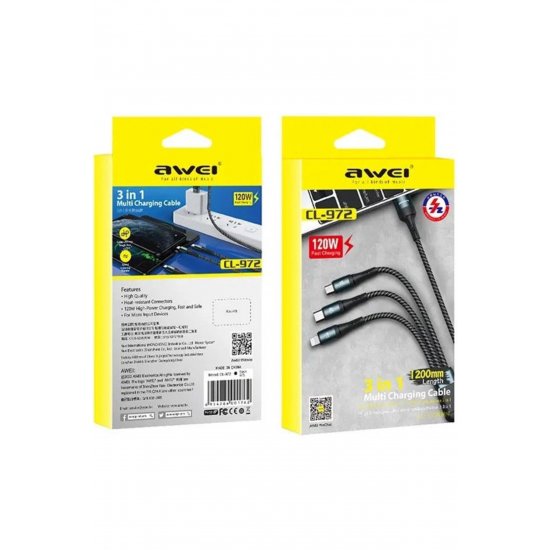 CL-972 Πλεγμένο καλώδιο USB σε Lightning / Type-C / micro USB 1,2 m