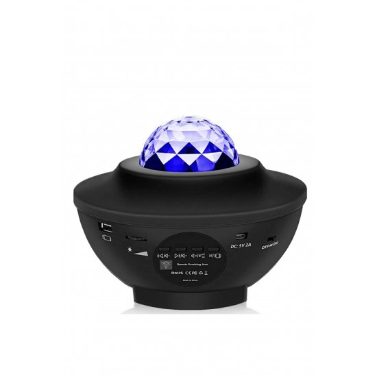 Προβολέας RGB LED, Verk, ηχείο Bluetooth, τηλεχειριστήριο, 3 επίπεδα φωτεινότητας, μαύρο, 16x12cm, πλαστικό, μαύρο