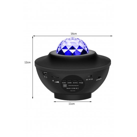 Προβολέας RGB LED, Verk, ηχείο Bluetooth, τηλεχειριστήριο, 3 επίπεδα φωτεινότητας, μαύρο, 16x12cm, πλαστικό, μαύρο