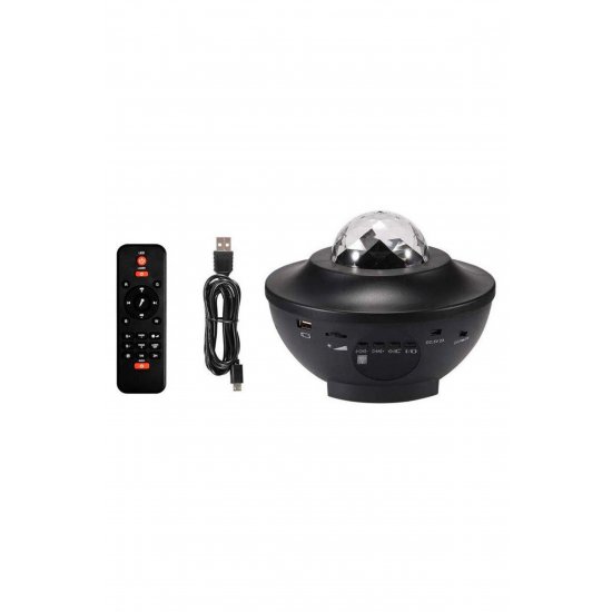 Προβολέας RGB LED, Verk, ηχείο Bluetooth, τηλεχειριστήριο, 3 επίπεδα φωτεινότητας, μαύρο, 16x12cm, πλαστικό, μαύρο