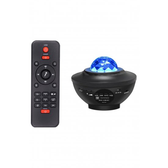 Προβολέας RGB LED, Verk, ηχείο Bluetooth, τηλεχειριστήριο, 3 επίπεδα φωτεινότητας, μαύρο, 16x12cm, πλαστικό, μαύρο