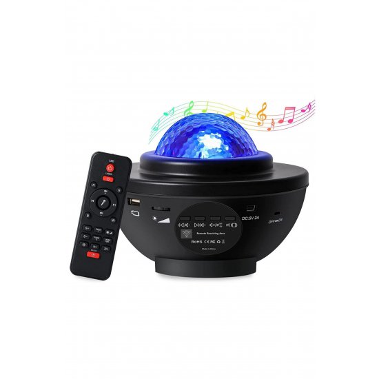 Προβολέας RGB LED, Verk, ηχείο Bluetooth, τηλεχειριστήριο, 3 επίπεδα φωτεινότητας, μαύρο, 16x12cm, πλαστικό, μαύρο