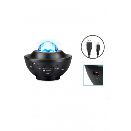Προβολέας RGB LED, Verk, ηχείο Bluetooth, τηλεχειριστήριο, 3 επίπεδα φωτεινότητας, μαύρο, 16x12cm, πλαστικό, μαύρο