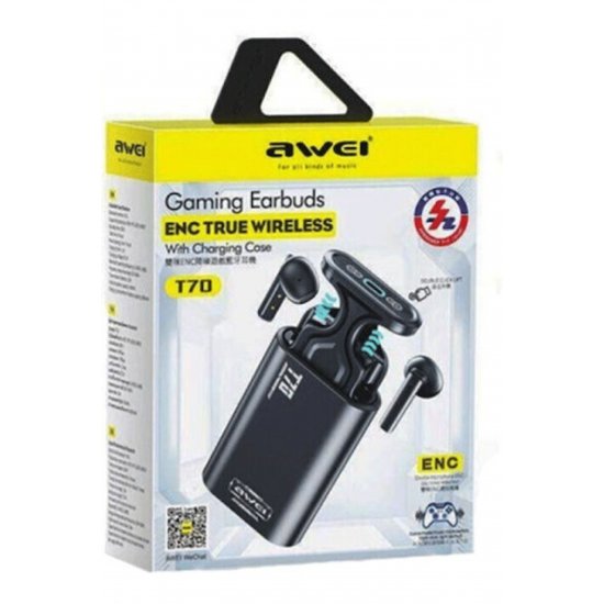 T70 Earbud Bluetooth Handsfree ακουστικά με αντίσταση στον ιδρώτα και θήκη φόρτισης μαύρη
