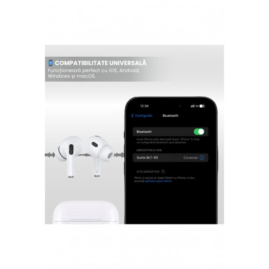 Ασύρματα ακουστικά Bluetooth 5.3 BLT-60, ενεργή ακύρωση θορύβου ANC ENC, καθαρός ήχος HD, έλεγχος αφής, 2 μικρόφωνα, διάρκεια ζωής μπαταρίας 5 ώρες, τύπος C,