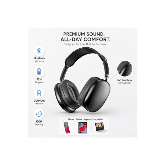 Casti Wireless Over-Ear P9 Pro, Bluetooth, 12H Redare, 120H Standby, Μπαταρία 300mAh