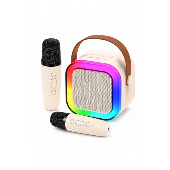 Σετ Karaoke Boxa Portabila Bluetooth 5.3, 2 Microfoane Wireless, LED RGB, USB-C, Copii/Adulti