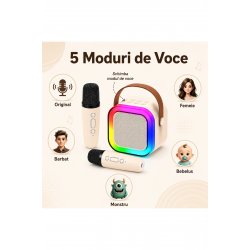 Σετ Karaoke Boxa Portabila Bluetooth 5.3, 2 Microfoane Wireless, LED RGB, USB-C, Copii/Adulti