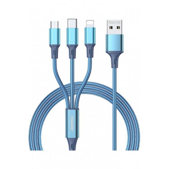 Gition RC-189th Braided USB to φωτιστικόning / Type-C / micro USB 1.2m 3.1A καλώδιο Μπλε