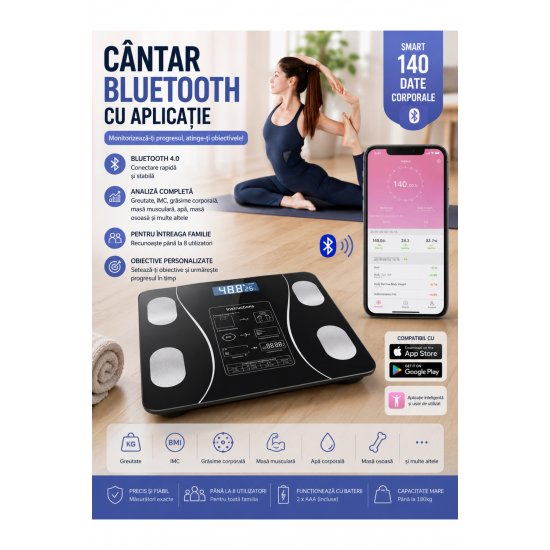 HomeRoy – Έξυπνη Ζυγαριά με Bluetooth και Ανάλυση σώματος 26×26cm