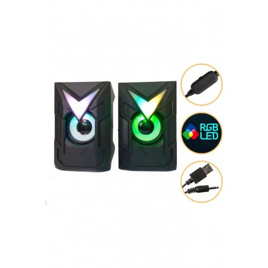 Ηχεία υπολογιστή 2.0 με φωτισμό RGB και Power 3W Μαύρο