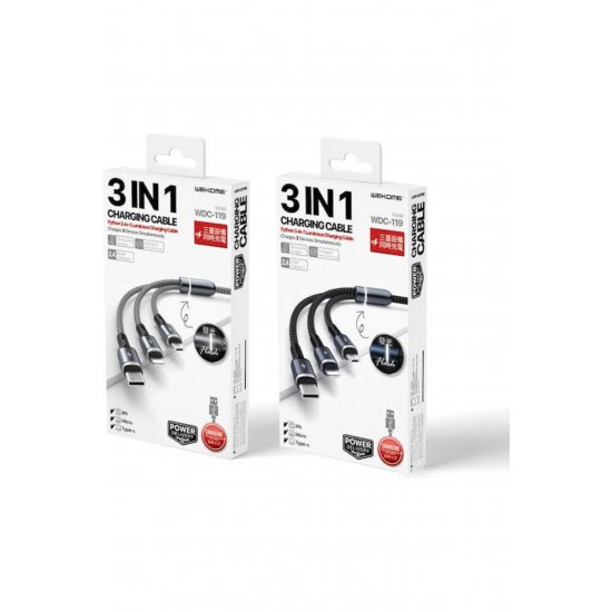 Σειρά Braided USB to Lightning / Type-C / micro USB 1.2m 2.4A Cable Gray (WK-WDC-119_SILVER)
