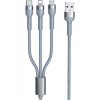 Jany RC-124th Braided USB to φωτιστικόning / Type-C / micro USB 1.2m 3.1A καλώδιο Ασημί