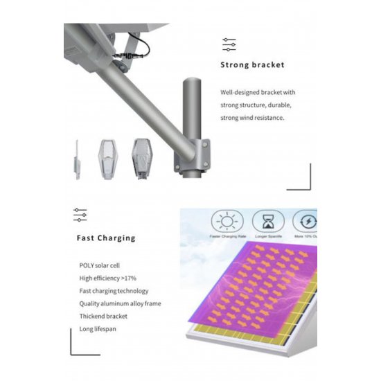 Street Solar Light 200W 2600lm με αισθητήρα κίνησης, φωτοκύτταρο και τηλεχειριστήριο IP67