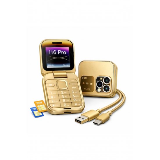 Flip phone, MDSALE@, i16 Pro, Dual SIM, Μπλεtooth, Χρυσό
