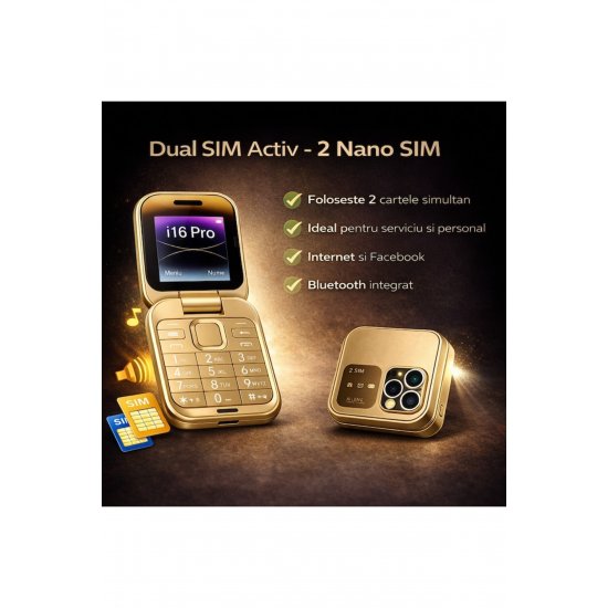 Flip phone, MDSALE@, i16 Pro, Dual SIM, Μπλεtooth, Χρυσό