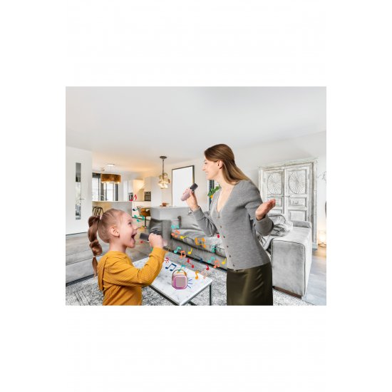 Ηχείο Karaoke, Bluetooth 5.3, 2 ασύρματα μικρόφωνα, ροζ
