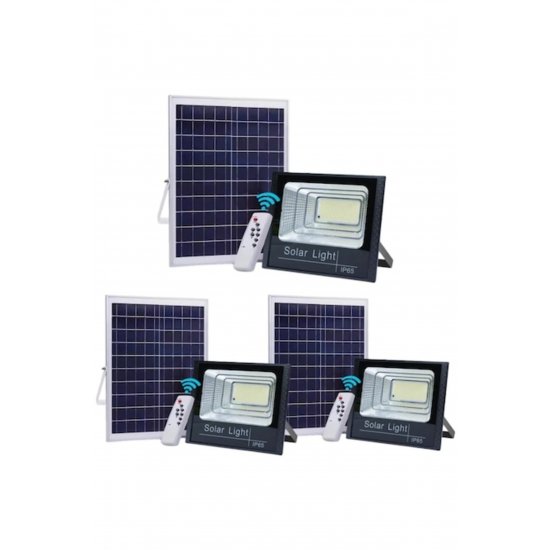 Σετ 3x Solar LED Projector 300W, Αντίσταση IP65, Τηλεχειριστήριο, 12h Αυτονομία, Αυτόνομη Λειτουργία