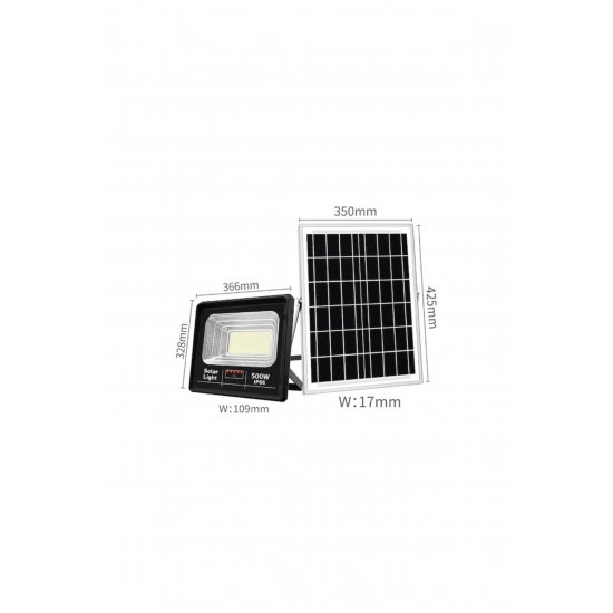 Προβολέας LED 500W 37x33cm με ηλιακό πάνελ, IP66, 6500K, τηλεχειριστήριο, ρυθμιζόμενη γωνία, κατηγορίας Α, Kardett®