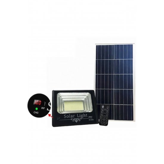 Ισχυρός ηλιακός προβολέας 100W, 294 SMD LED, οθόνη LED επιπέδου φόρτισης, με ηλιακό πάνελ και τηλεχειριστήριο