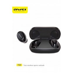 Ακουστικά Bluetooth Handsfree T20 in-ear με αντίσταση στον ιδρώτα και θήκη φόρτισης Μαύρη