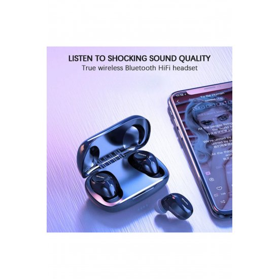 Ακουστικά Bluetooth Handsfree T20 in-ear με αντίσταση στον ιδρώτα και θήκη φόρτισης Μαύρη