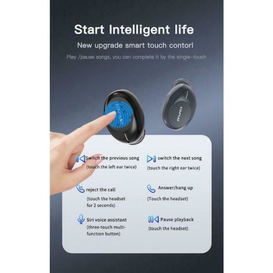 Ακουστικά Bluetooth Handsfree T20 in-ear με αντίσταση στον ιδρώτα και θήκη φόρτισης Μαύρη