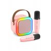 MDSALE Σετ ηχείων Bluetooth Karaoke με 2 ασύρματα μικρόφωνα, φώτα RGB, φορητό, ροζ
