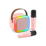 MDSALE Σετ ηχείων Bluetooth Karaoke με 2 ασύρματα μικρόφωνα, φώτα RGB, φορητό, ροζ