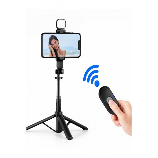 R1S Selfie Stick με φως LED, Bluetooth, τρίποδο, τηλεχειριστήριο, για Live και Vlogging