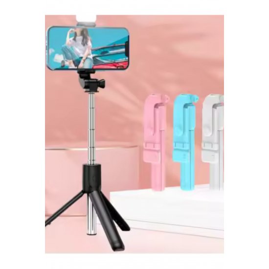R1S Selfie Stick με φως LED, Bluetooth, τρίποδο, τηλεχειριστήριο, για Live και Vlogging