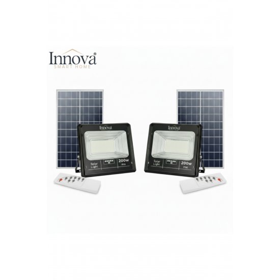 Σετ 2 x Proiector LED 200W με ηλιακό πάνελ και τηλεχειριστήριο, IP66 + Δώρο Έκπληξη