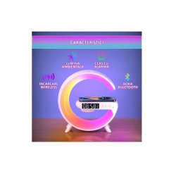 Έξυπνη λάμπα LED RGB με ασύρματη φόρτιση 15W, ηχεία Bluetooth, ψηφιακό ρολόι και ήχους περιβάλλοντος