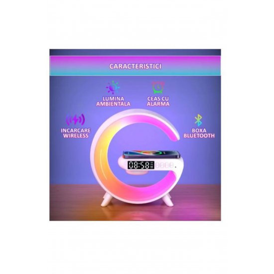 Έξυπνη λάμπα LED RGB με ασύρματη φόρτιση 15W, ηχεία Bluetooth, ψηφιακό ρολόι και ήχους περιβάλλοντος