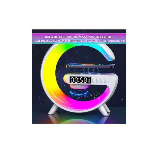 Έξυπνη λάμπα LED RGB με ασύρματη φόρτιση 15W, ηχεία Bluetooth, ψηφιακό ρολόι και ήχους περιβάλλοντος