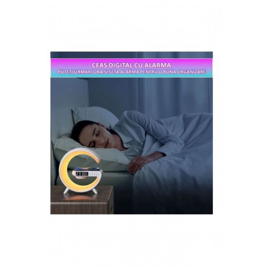 Έξυπνη λάμπα LED RGB με ασύρματη φόρτιση 15W, ηχεία Bluetooth, ψηφιακό ρολόι και ήχους περιβάλλοντος