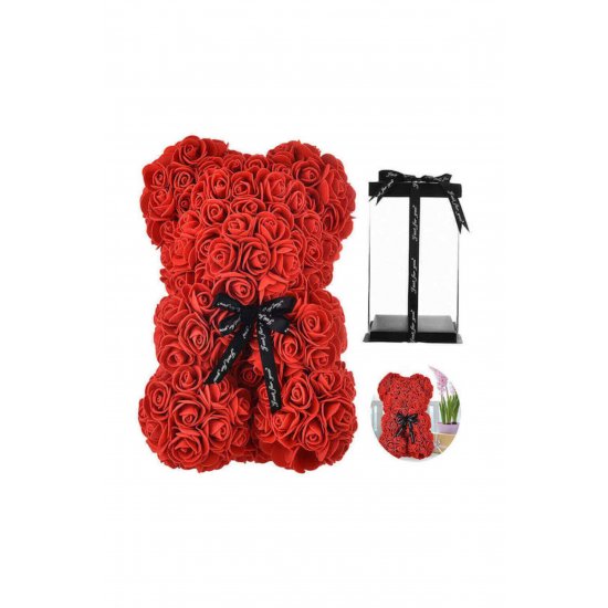 Bear of Artificial Roses Red 25cm σε Box Giftland
