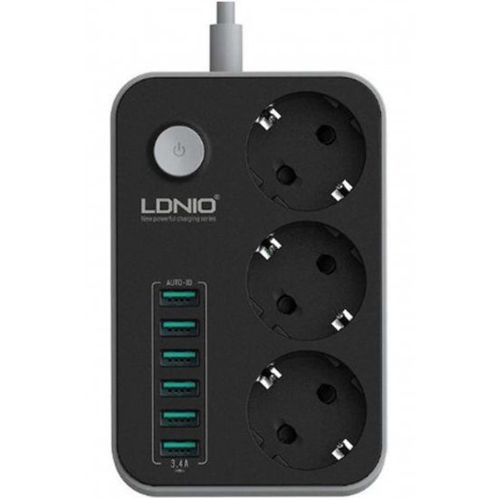 Πολύπριζο 3 θέσεων με 6 USB-A, διακόπτη και καλώδιο 1,6m Κωδικός: SE3631