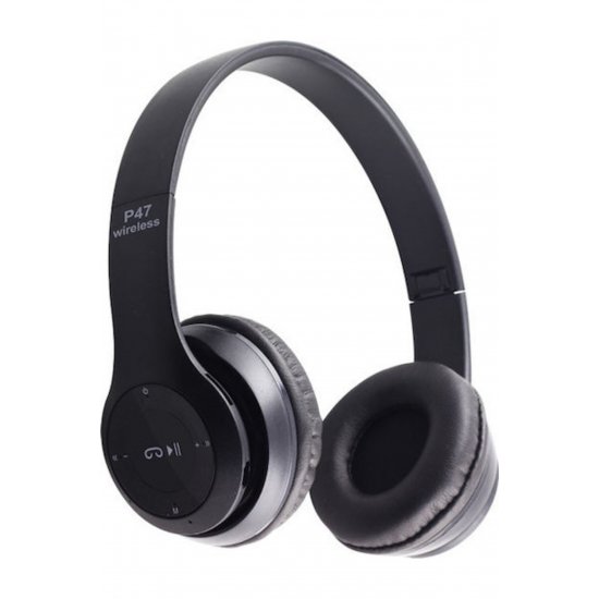P47 Wireless BT On Ear Headphones Μαύρο