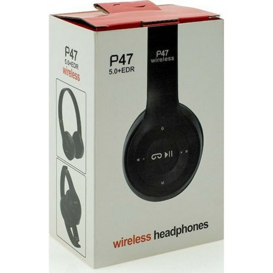 P47 Wireless BT On Ear Headphones Μαύρο