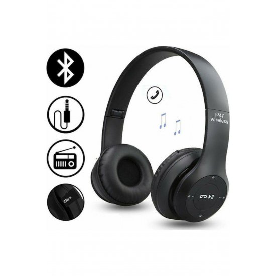 P47 Wireless BT On Ear Headphones Μαύρο