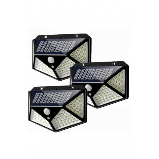 Σετ 3 ηλιακών λαμπτήρων 100 LED επιτοίχια με 4 πρόσωπα και αισθητήρα κίνησης