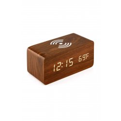 Natur AC, ασύρματος φορτιστής 10W με ψηφιακό ρολόι, οθόνη LED, ακουστικός αισθητήρας, σκούρο ξύλο
