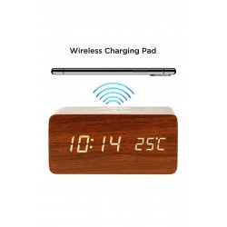 Natur AC, ασύρματος φορτιστής 10W με ψηφιακό ρολόι, οθόνη LED, ακουστικός αισθητήρας, σκούρο ξύλο