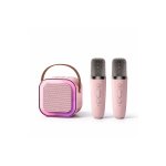 Φορητό ηχείο Karaoke, Flippy, Bluetooth 5.3, 5-10W, Σετ 2 ασύρματων μικροφώνων, RGB LED, 4 φωνητικά εφέ, Type-C, 14 x 11 cm, ροζ