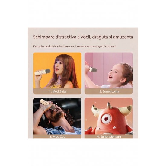 Φορητό ηχείο Karaoke, Flippy, Bluetooth 5.3, 5-10W, Σετ 2 ασύρματων μικροφώνων, RGB LED, 4 φωνητικά εφέ, Type-C, 14 x 11 cm, ροζ