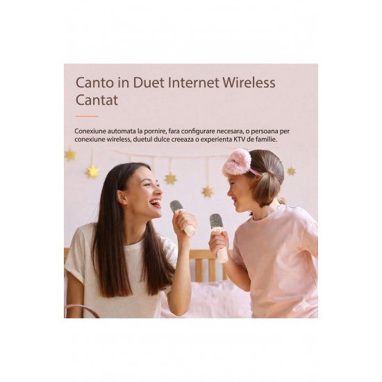 Φορητό ηχείο Karaoke, Flippy, Bluetooth 5.3, 5-10W, Σετ 2 ασύρματων μικροφώνων, RGB LED, 4 φωνητικά εφέ, Type-C, 14 x 11 cm, ροζ